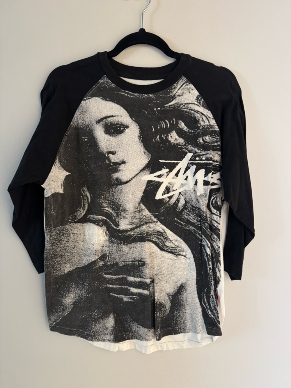 Stussy Black & White Graphic Raglan Short Sleeve Tee